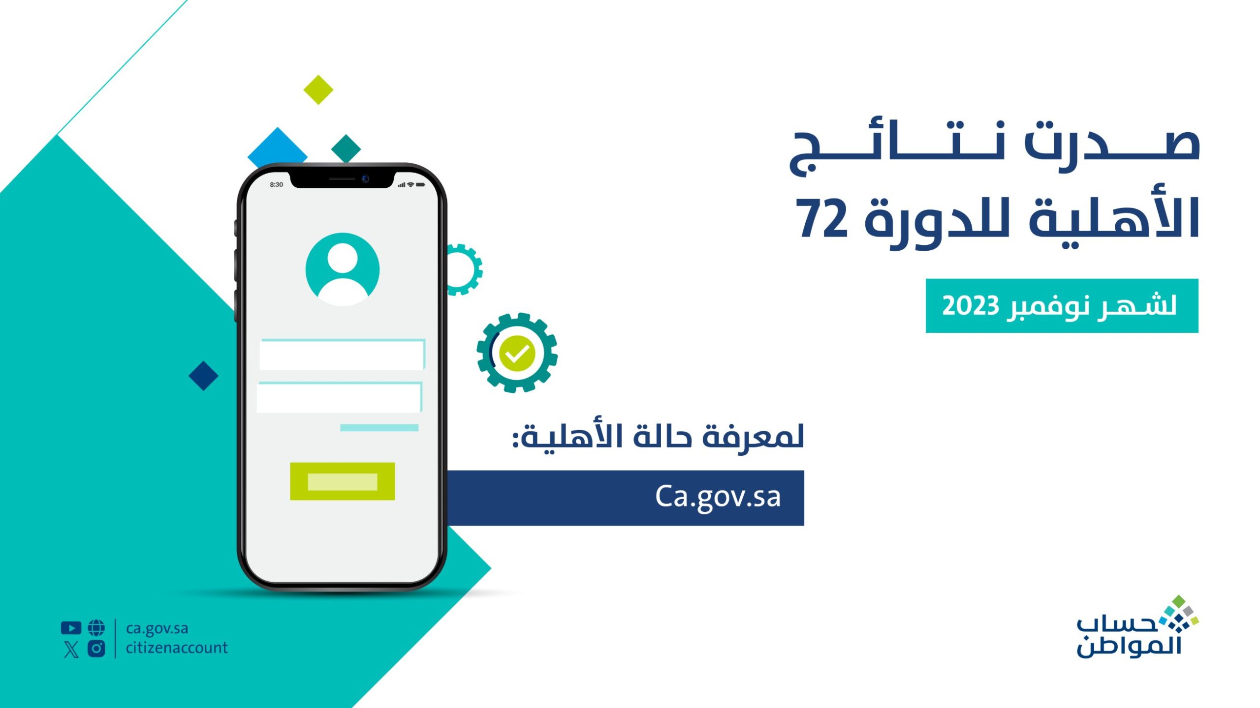 صدور نتائج أهلية حساب المواطن لشهر نوفمبر الدفعة 72 وكيفية الاستعلام عن نتائج الأهلية