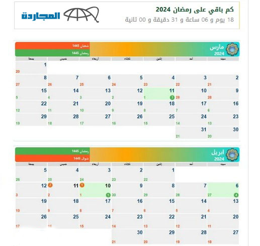 كم باقي لرمضان 2024