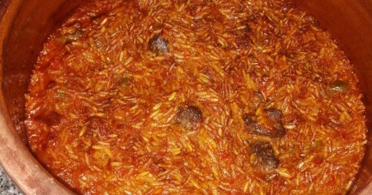 طاجن لسان عصفور باللحمة